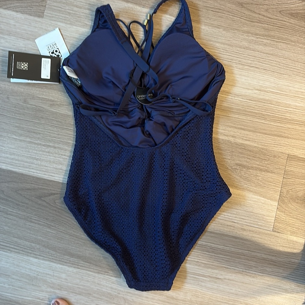NWT!  Navy Coco Reef Sultry Ocean Textures One Piece Bra Sized 34DD lace up - Picture 11 of 16